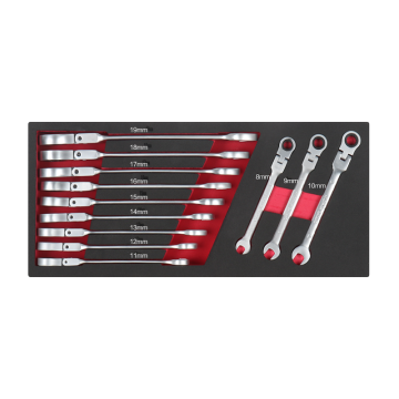 12 Piece Flexible Combination Ratchet Wrench Set in Red EVA Foam Tray - Ideal for Garage and Tool Trolley Use