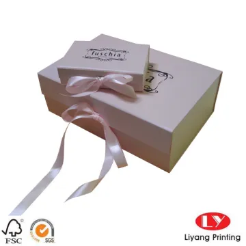 Magnetic Cardboard Flat Pink Gift Box with Ribbon