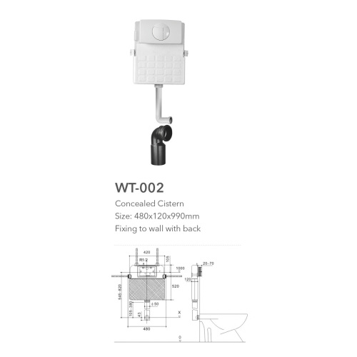 Concealed tank water closet flush tank floor toilet