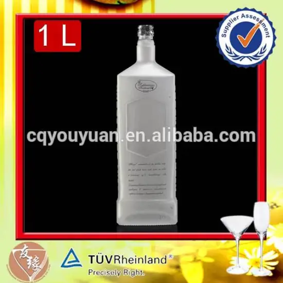 Embossed custom brand logo vodka spirits white frosted 1000 ml glass bottle