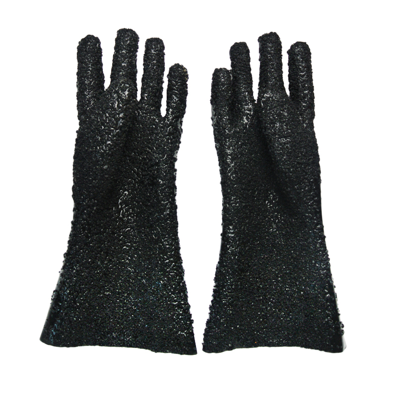 Black Single Dipped PVC.Rubber Dots Anti-Slip PVC Glove