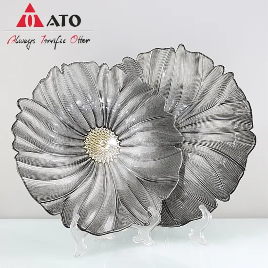 ATO Dinnerware Grey flower shape decorative glass plate