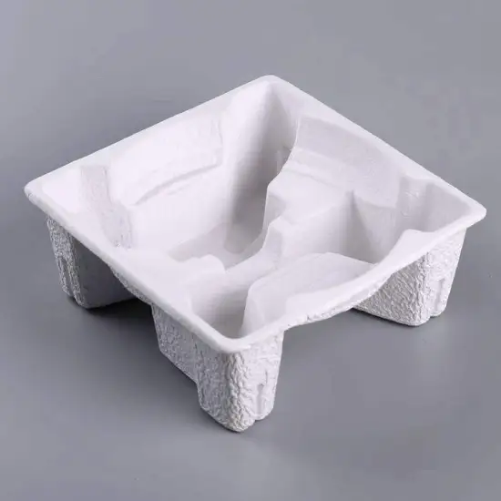 Biodegradable mould pulp tray for showerhead packaging