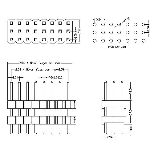 2.54 mm Pin Header Three Row Double Plastic Straight Type PHES09-XXT