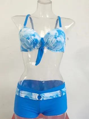 Sexy Split Boxer Wave Push-up High-waisted Bikini