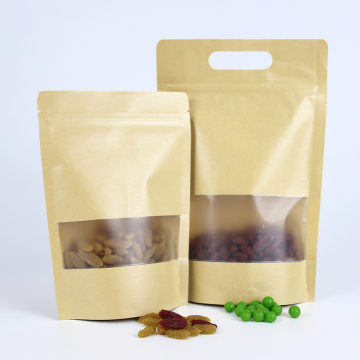 Eco-Friendly Kraft Paper Pouch with Window and Zipper for Standing Use
