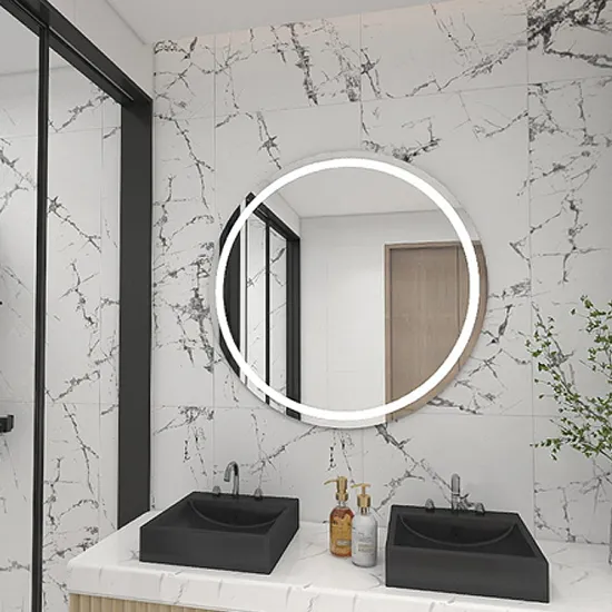 New Round Vanity Mirrors with LED Lamp and Defogger for Home, Hotel Bathroom - Wall Mounted with Light