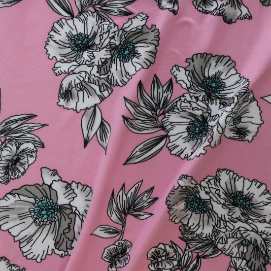 Beautiful Flower Pattern Polyester 94% Spandex 6% Stretchy Peach Fabric Printed Single Jersey Fabric For Leisure Wear