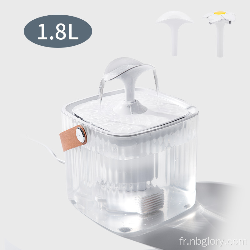 Fountaine d'animaux de compagnie 1,8 L, Dispensateur d'eau à eau de chien pour chats pour chats avec pompe intelligente pour chats