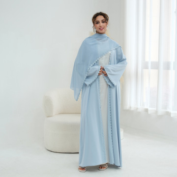 Elegant Solid Color Lace Abaya Set with Hijab
