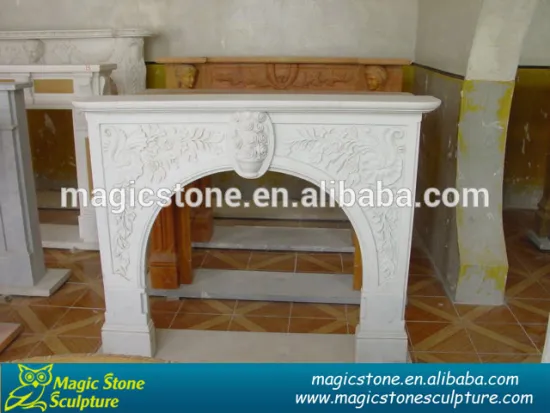 hand carved natural stone fireplace mantle