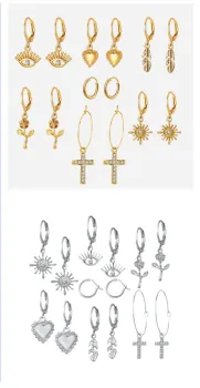 7 Pairs Retro simple Rose Cross Love ear Hoop set