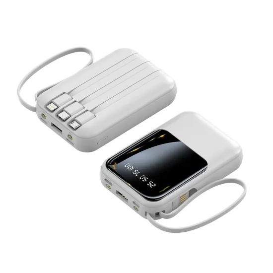 10000mAh Mini Power Bank with Digital Display, 4 Cables & Torch