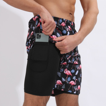 Herren Sommer Badebekleidung 2 in 1 Digitaldruck Schnell trockene Strandshorts zum Surfen