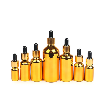 Botella de vidrio de aceite esencial de oro electroplacado de 10 ml de 10 ml