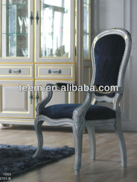 European classic solid wood arm chair, antique solid wood and fabric arm chair