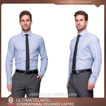 2015 wholesale hot sale 100% cotton blue plaid classic collar model man shirt