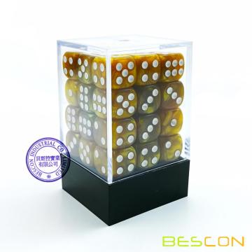 Bescon 12mm 6 Sided Dice 36 in Brick Box, 12mm Six Sided Die (36) Block of Dice, Marble Golden