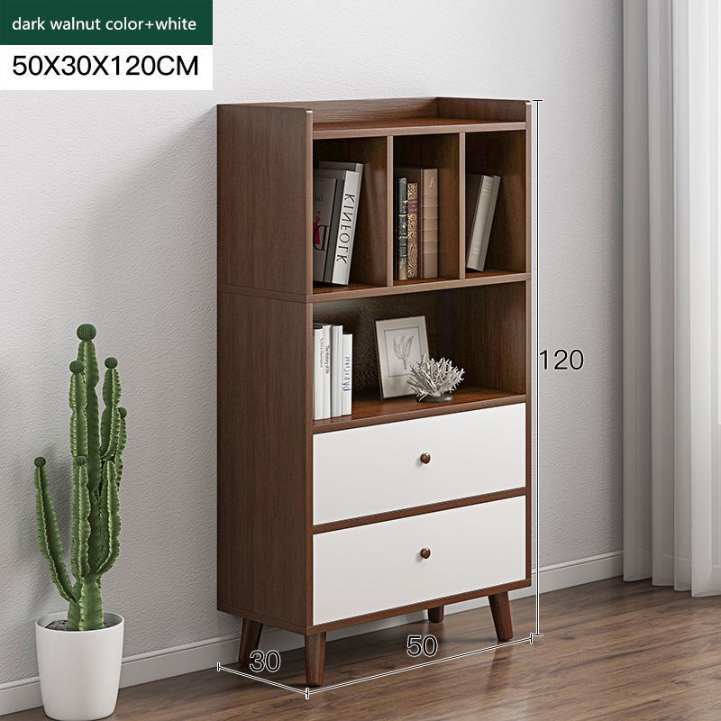 Wood Bookcase With Drawers