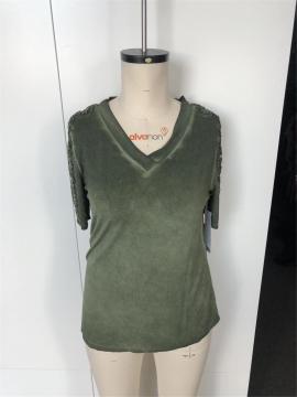 V-neck hollowed-out short sleeve