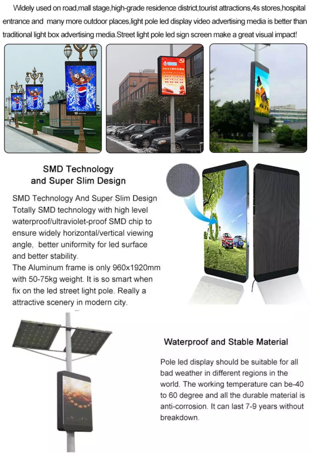 Street Mounted Led Display Screen For Outdoor Lighting Posts, High ...