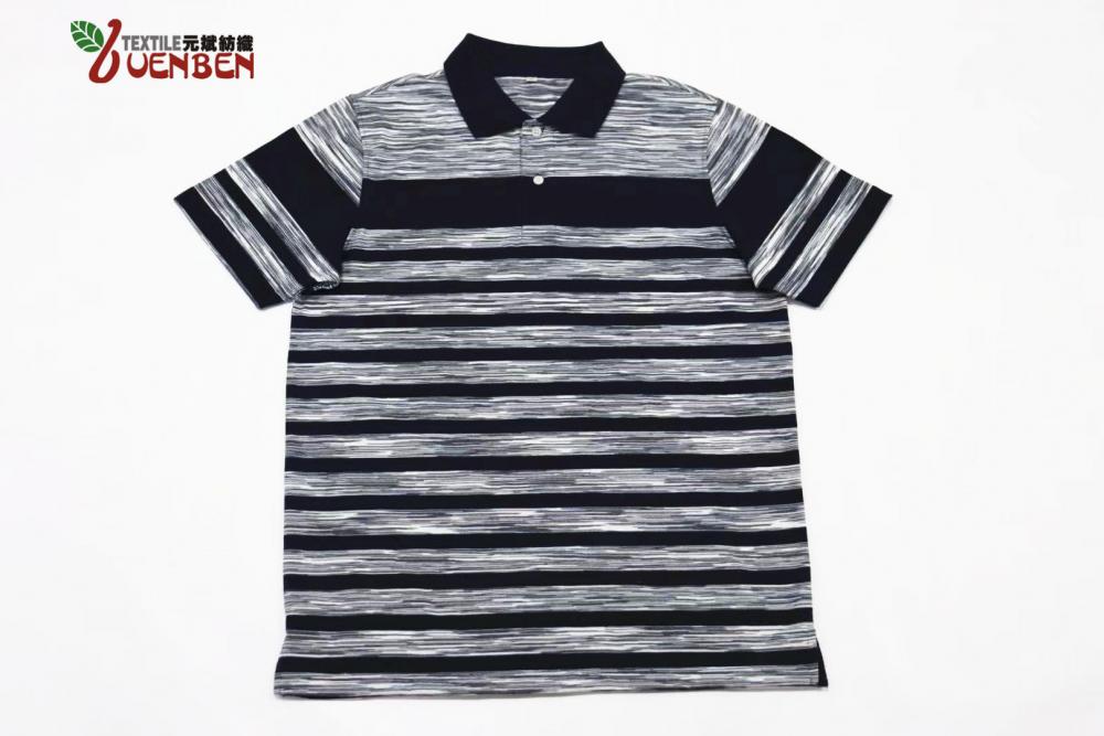 Polo de manga corta de jersey de rayas de hilo mixto para hombre