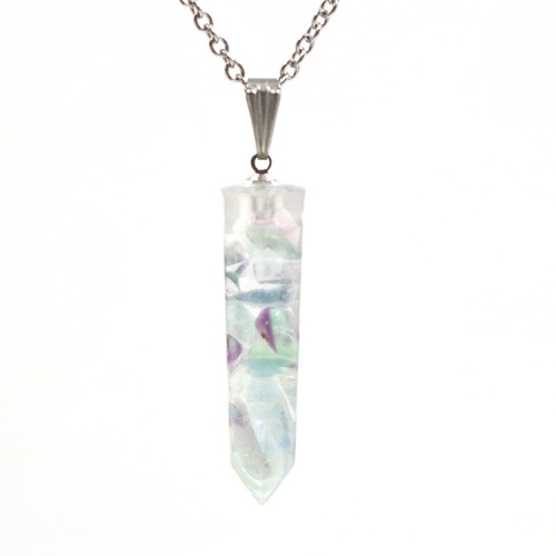 Crystal gravel hexagonal column Augen pendant Amethyst Pendant women's Fashion Pendant Necklace