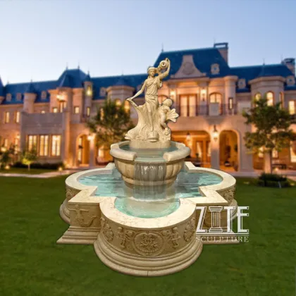 Lady Pouring Water Egypt Cream Marble Water Fountain Statues