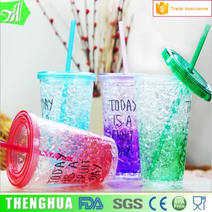 double wall change color freezer cup, starbucks cup with straw