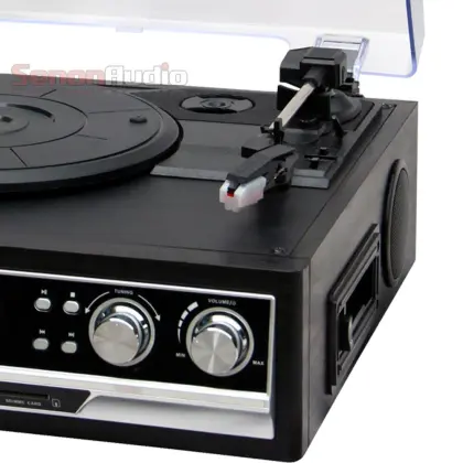 Retro Wooden Turntable with CD, USB, MP3, Cassette, and Radio Player
