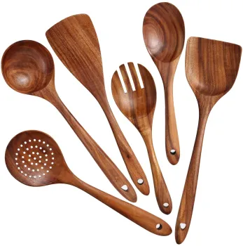 6-Piece Wooden Kitchen Utensil Set: Non-Stick, Soft Grip Utensils for Cooking