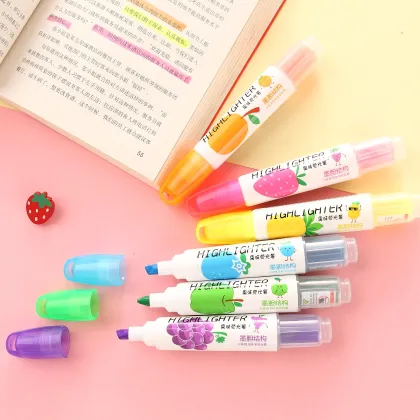 Customized Refillable Fluorescent Highlighter Set - Pastel Stationery Marker Pen