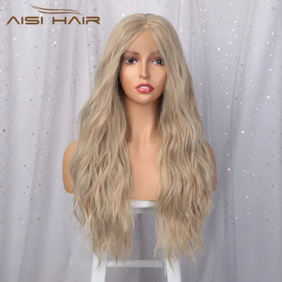 Aisi Hair Top Quality 24 Inch Long Wavy Blonde Swiss Lace Wigs Body Wave Synthetic Lace Frontal Hair Wigs For Black Women