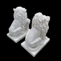 Premium Hand-Carved Marble Lion Sculpture Duo