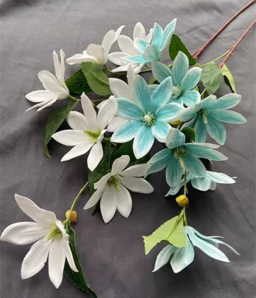 Artificial Magnolia Flower Branch - Yulan Magnolia Tree Stem with Green Leaves for Wedding and Home Decor