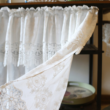 White Cotton Coffee Curtain Embroidery Short Curtain