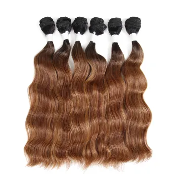 X-TRESS Natural Wave Synthetic Hair Weave 6 Bundles 12-18 Inch Long Soft Ombre Brown Color Hair Weft Extensions For Full Head
