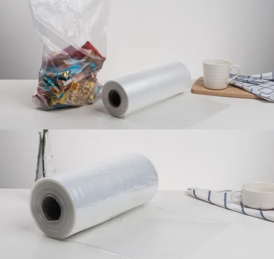 Transparent Plastic Flat Vegetable Food Grade Packaging Poly Produce Bag on a Roll