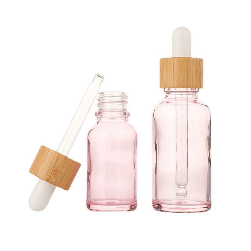 30ml/1Oz Rose Glass Essential Oil Bottles Bamboo Lids