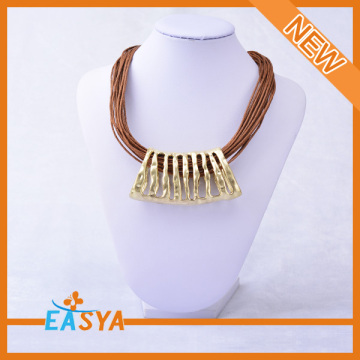 Brown Multi Layers Metal Necklace Pendant Chunky Necklace 