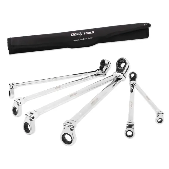 6-Piece Extra Long Flex Head Ratchet Wrench Set with Organizer Pouch