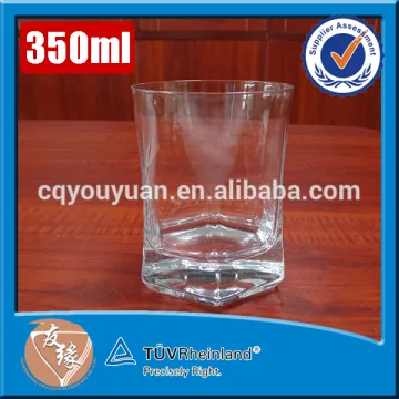 mouth blown hexagon bottom transparent glass 380ml whiskey highball glass