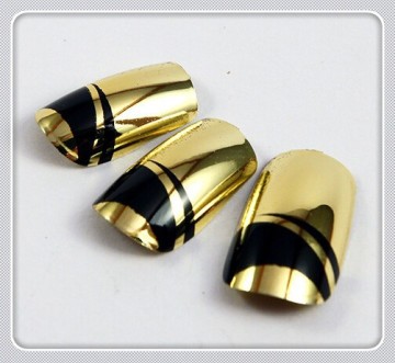2015 new hot sale fashion eco friendly matellic gold powder Plating art fake Nails set