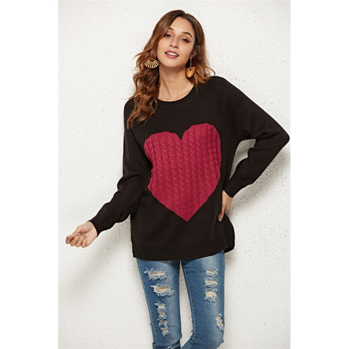 Women's Crewneck Cute Heart Knitted Sweaters