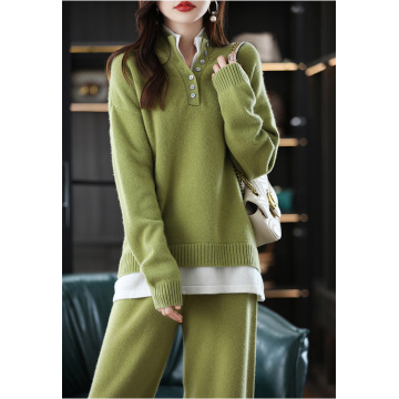 Straight tube all-wool knitted trouser suit