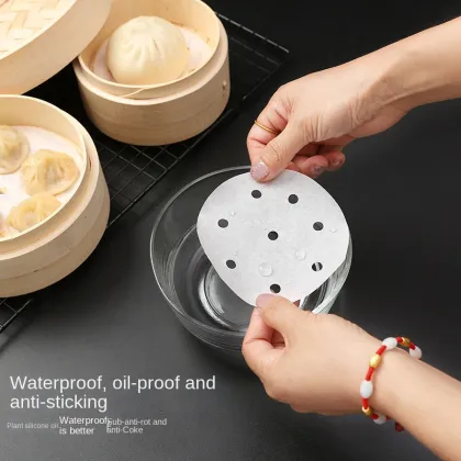 Round Air Fryer and Baking Steamer Paper: Perforated Parchment for Steaming Dim Sum and Other Foods