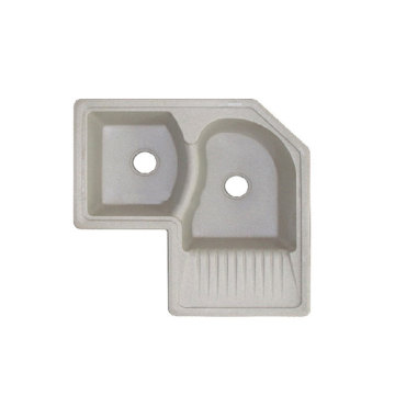 Topmount Granite Kitchen Sink with Corner Turn, Double Bowl and Drainer