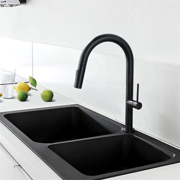 Black Kitchen Tap with Pull Down Flexible Hose and Long Reach Mixer Faucet