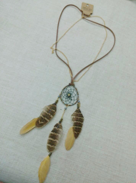 PT2212 Handmade Star Charm Furs Leather Cord Braided Beaded Fashion Feather Pendant Necklace