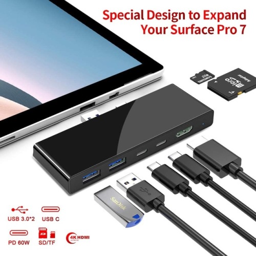 Concentrador USB para lector de tarjetas de base Surface Pro7